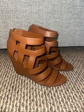 BCBGeneration Tan Strappy Wedge Sandals